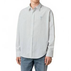 NEW AMI PARIS boxy fit shirt in white blue